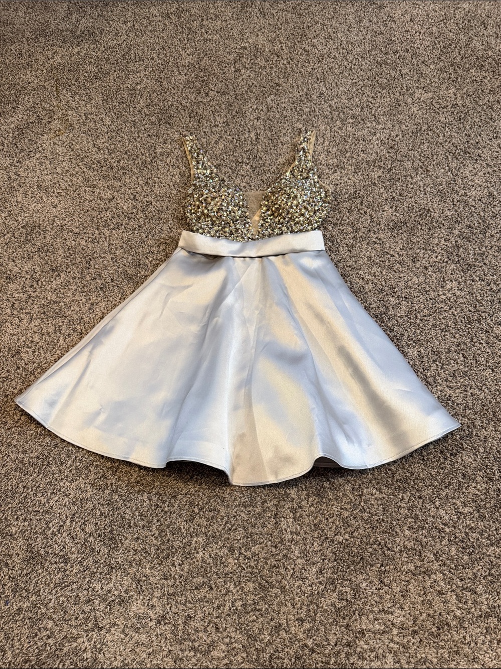 Johnny Prom Homecoming Sparkling Silver Sequin Bodice Dress Size Small.